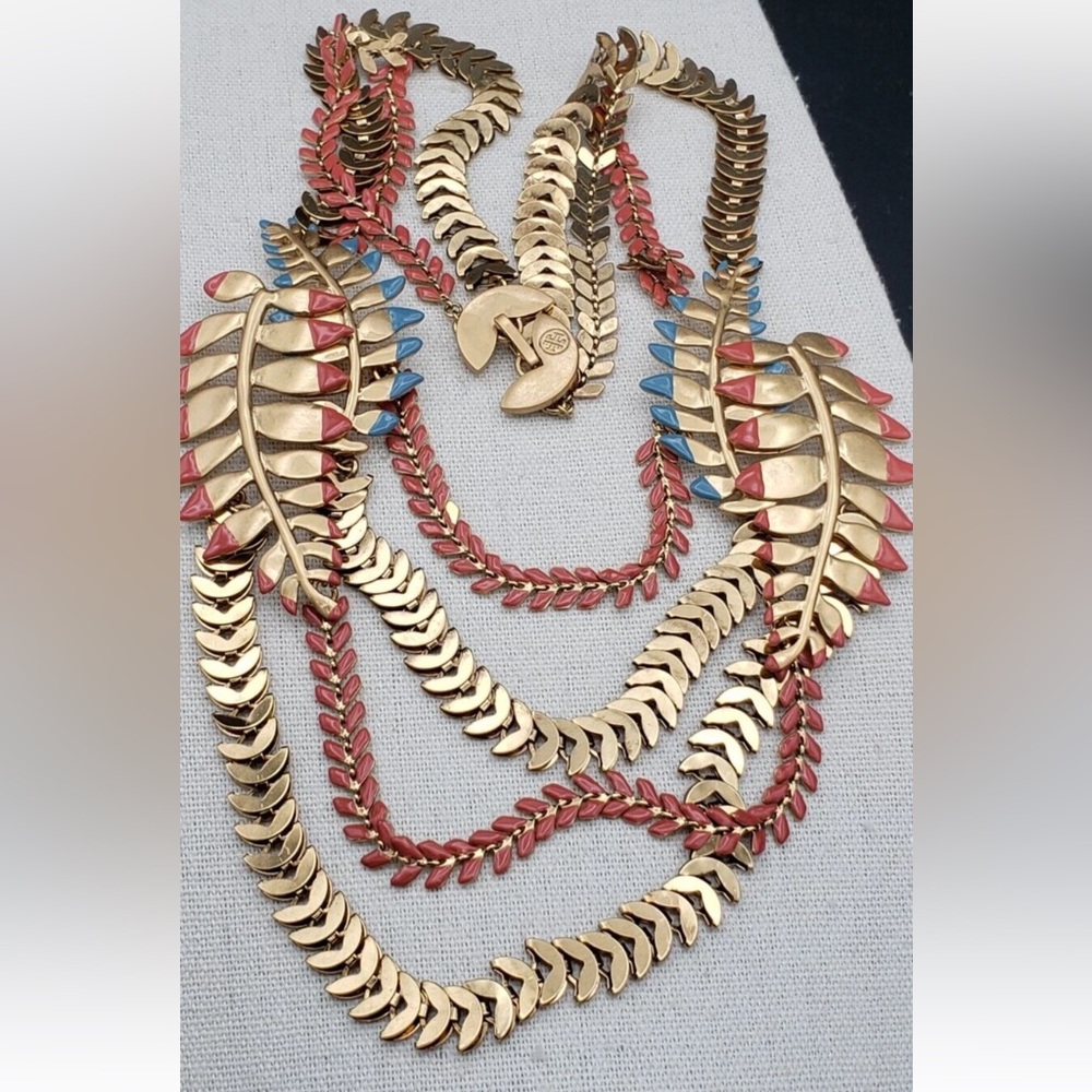 Tory Burch Fern Drop Dipped Statement necklace new gold bronze